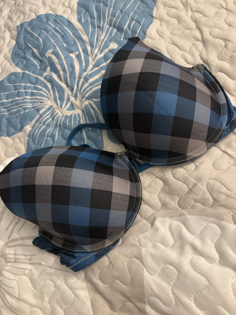 Blue and Black Plaid T-Shirt Bra